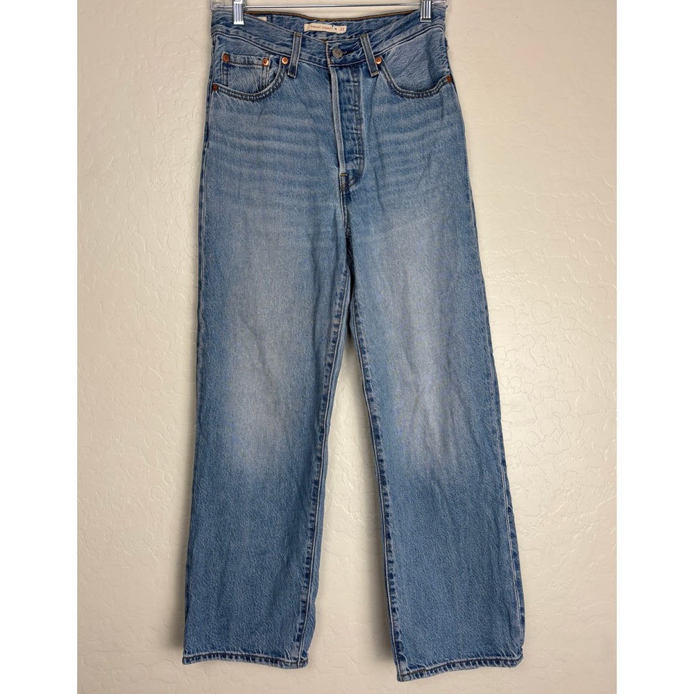Levis Premium Ribcage High Rise Straight Jeans Light Wash Blue Big E W27 2821